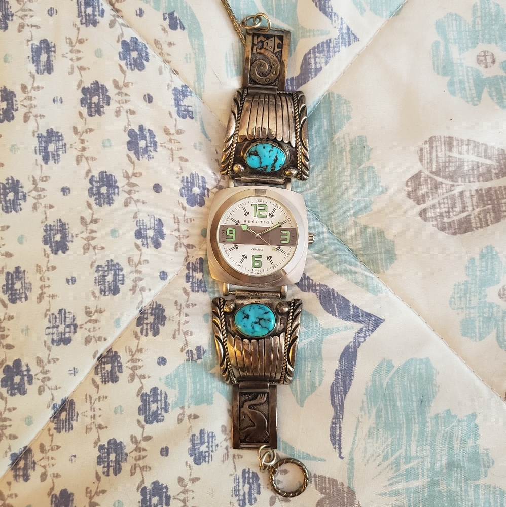 Silver and turquoise watch band
